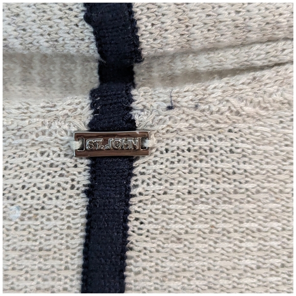 ST JOHN Sequin Jacquard Knit Open Shawl Cardigan in Taupe Melange - Picture 9 of 11